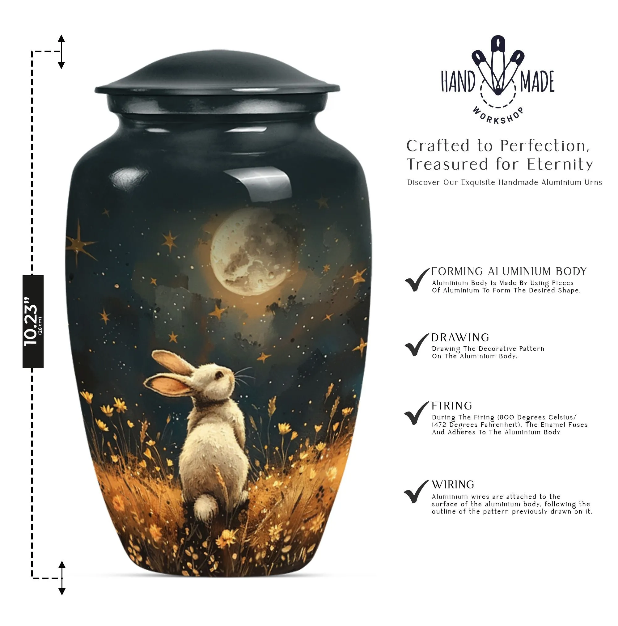 White Bunny Moonlight Solace: A Burial and Cremation Memorial Urn