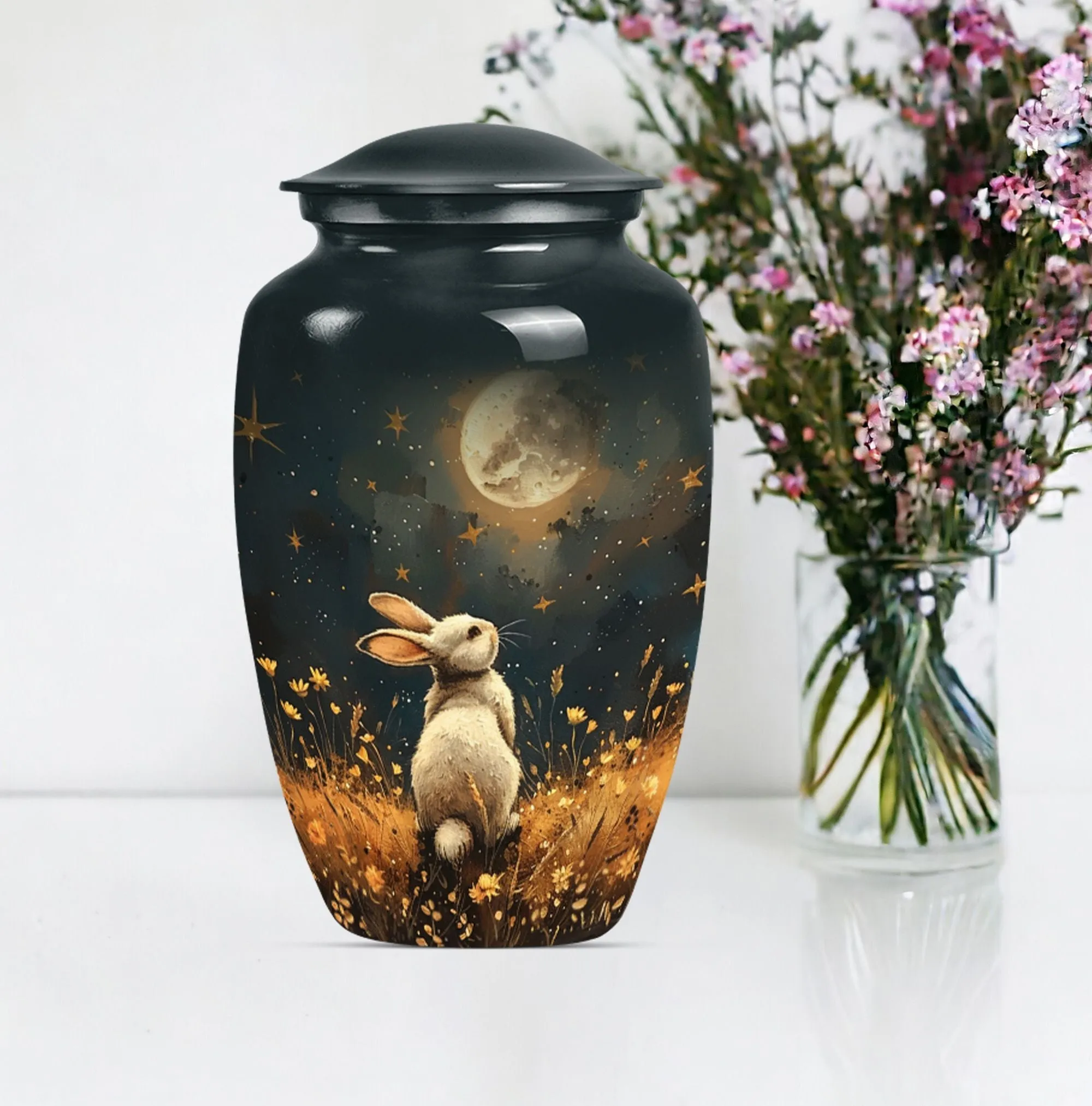 White Bunny Moonlight Solace: A Burial and Cremation Memorial Urn
