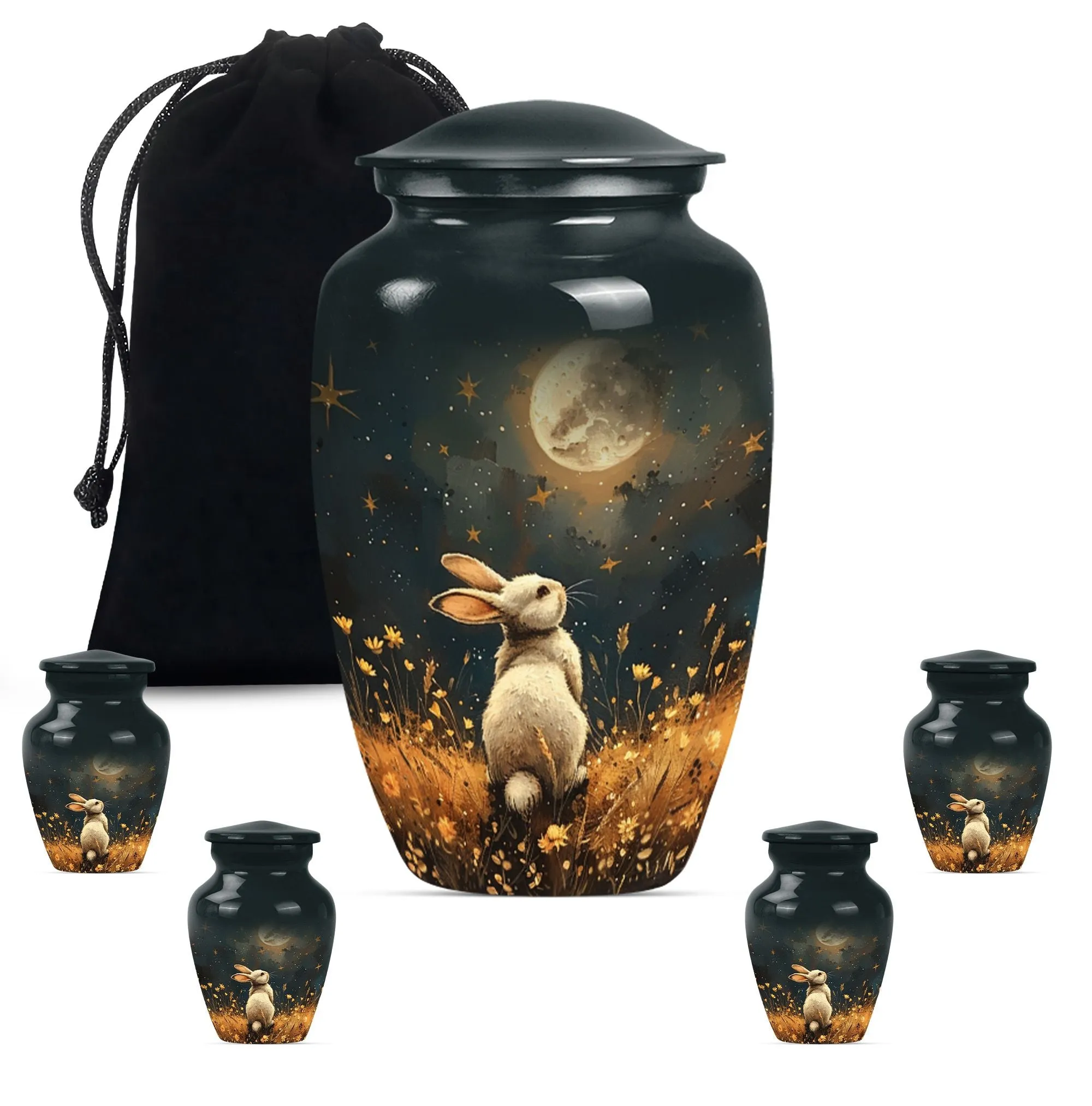White Bunny Moonlight Solace: A Burial and Cremation Memorial Urn