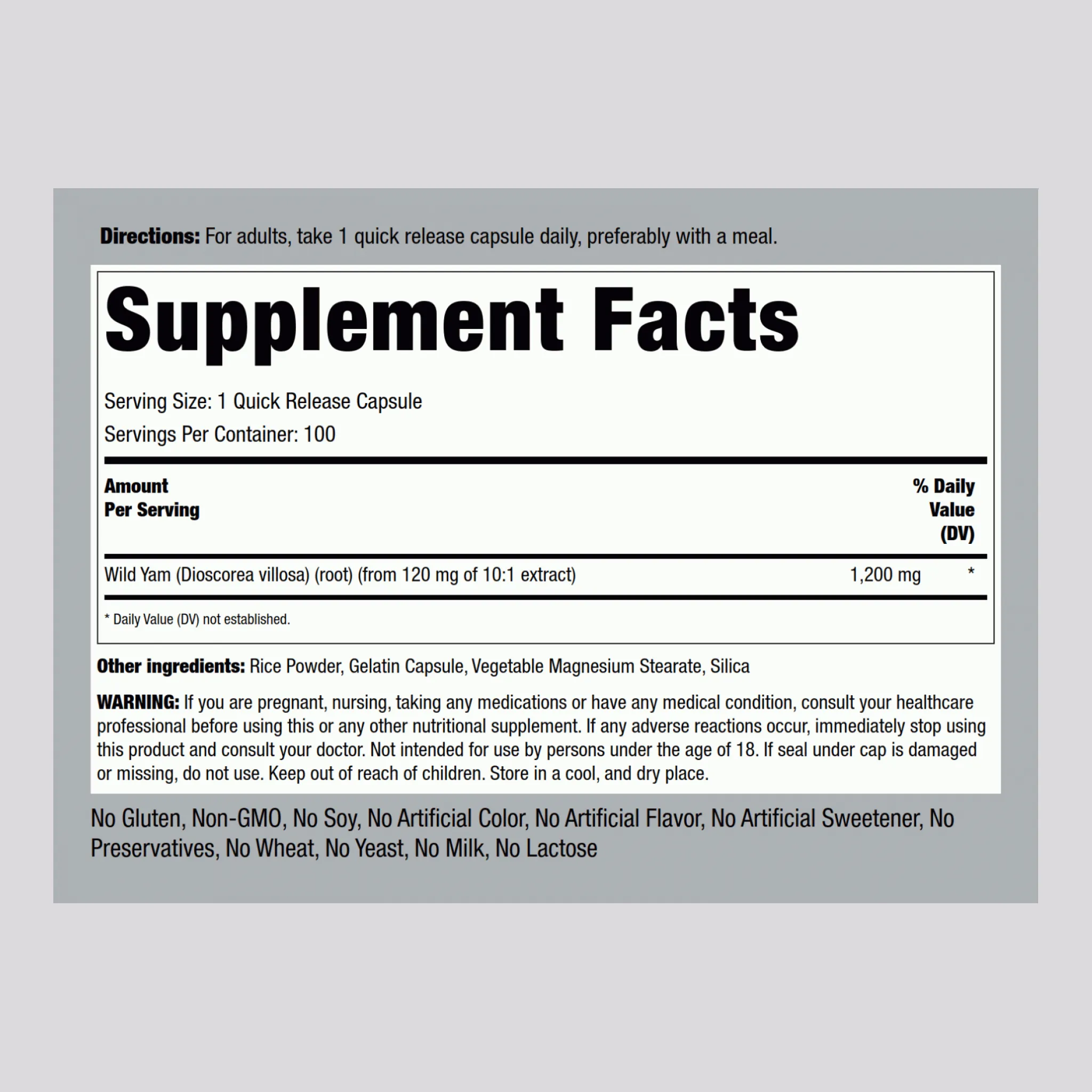 Wild Yam Root, 1200 mg, 100 Quick Release Capsules, 2  Bottles