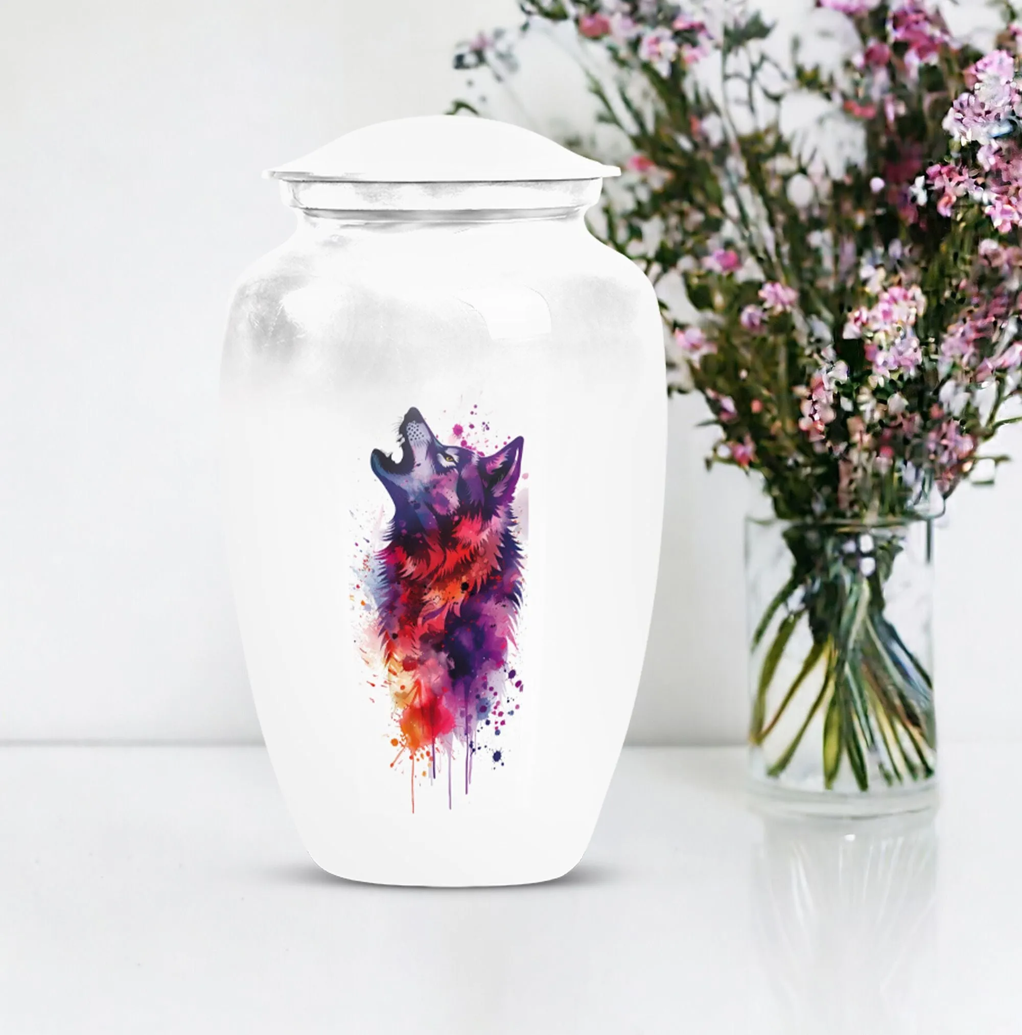 Wolf Howling Cremation Urn, Tribute for Departed
