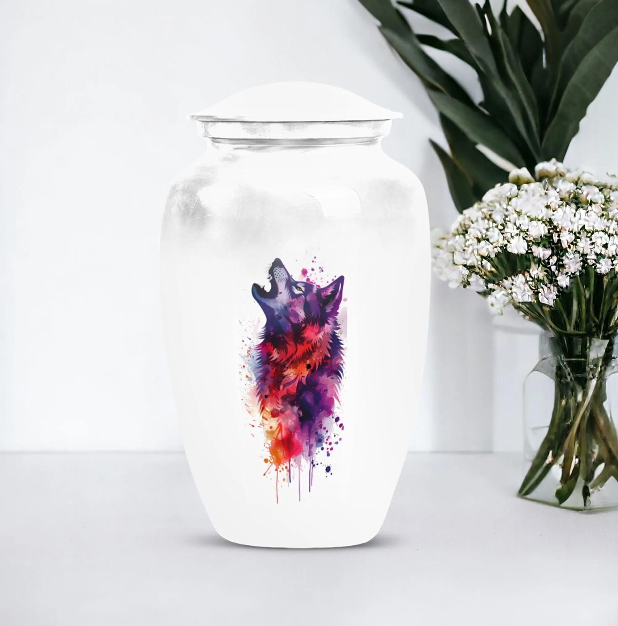 Wolf Howling Cremation Urn, Tribute for Departed