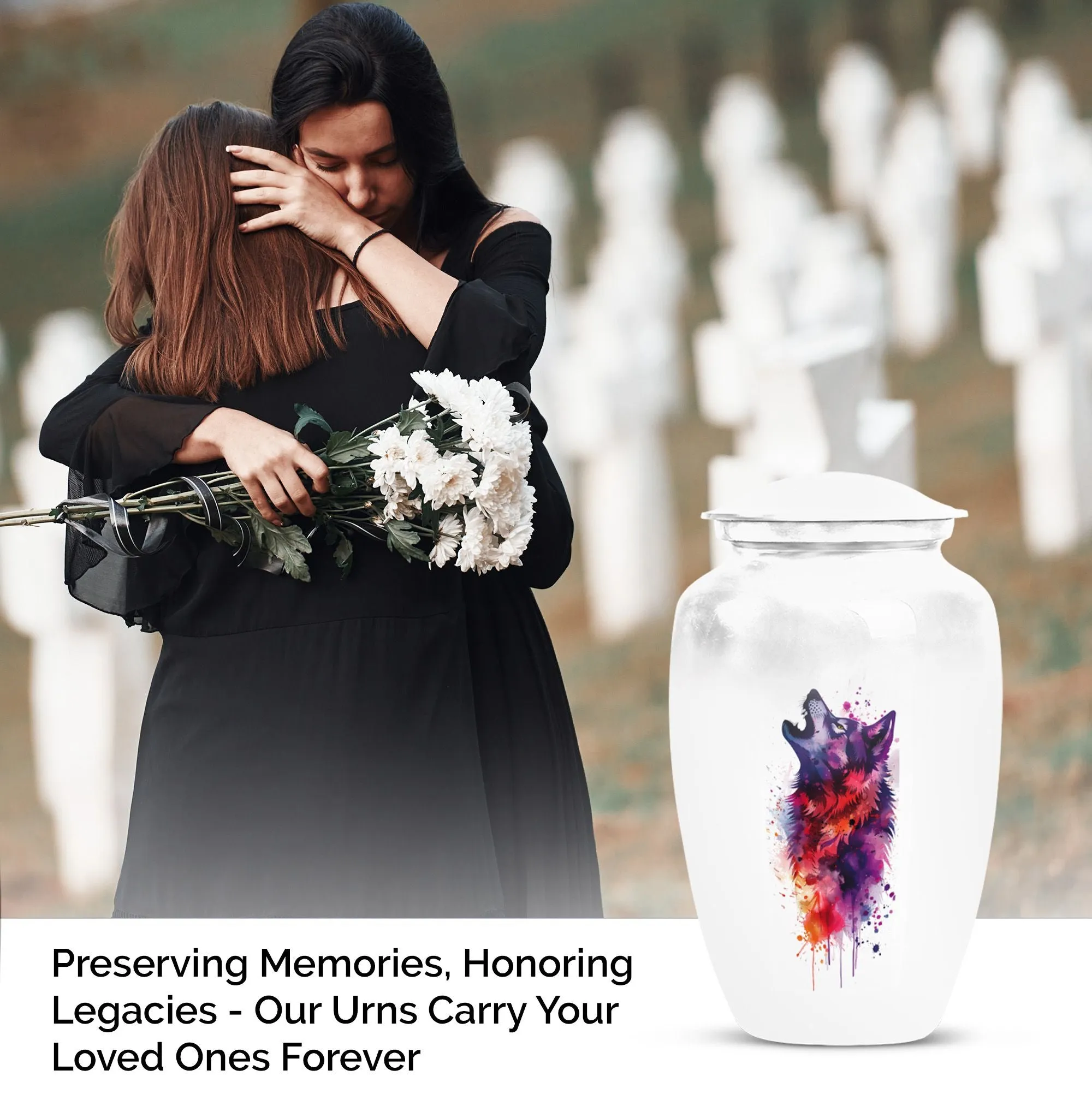 Wolf Howling Cremation Urn, Tribute for Departed