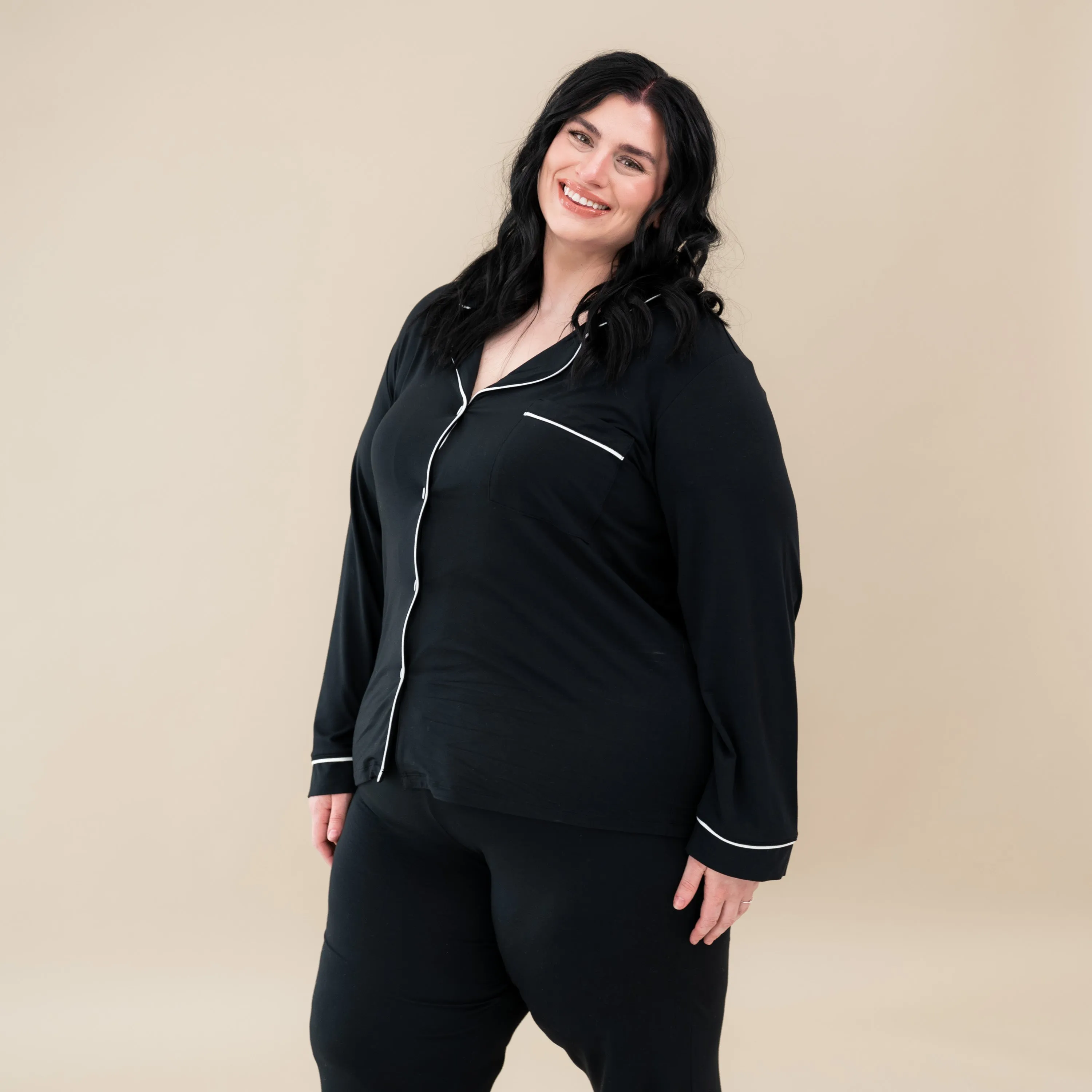 Women's Long Sleeve Pajama Set in Midnight with Cloud Trim