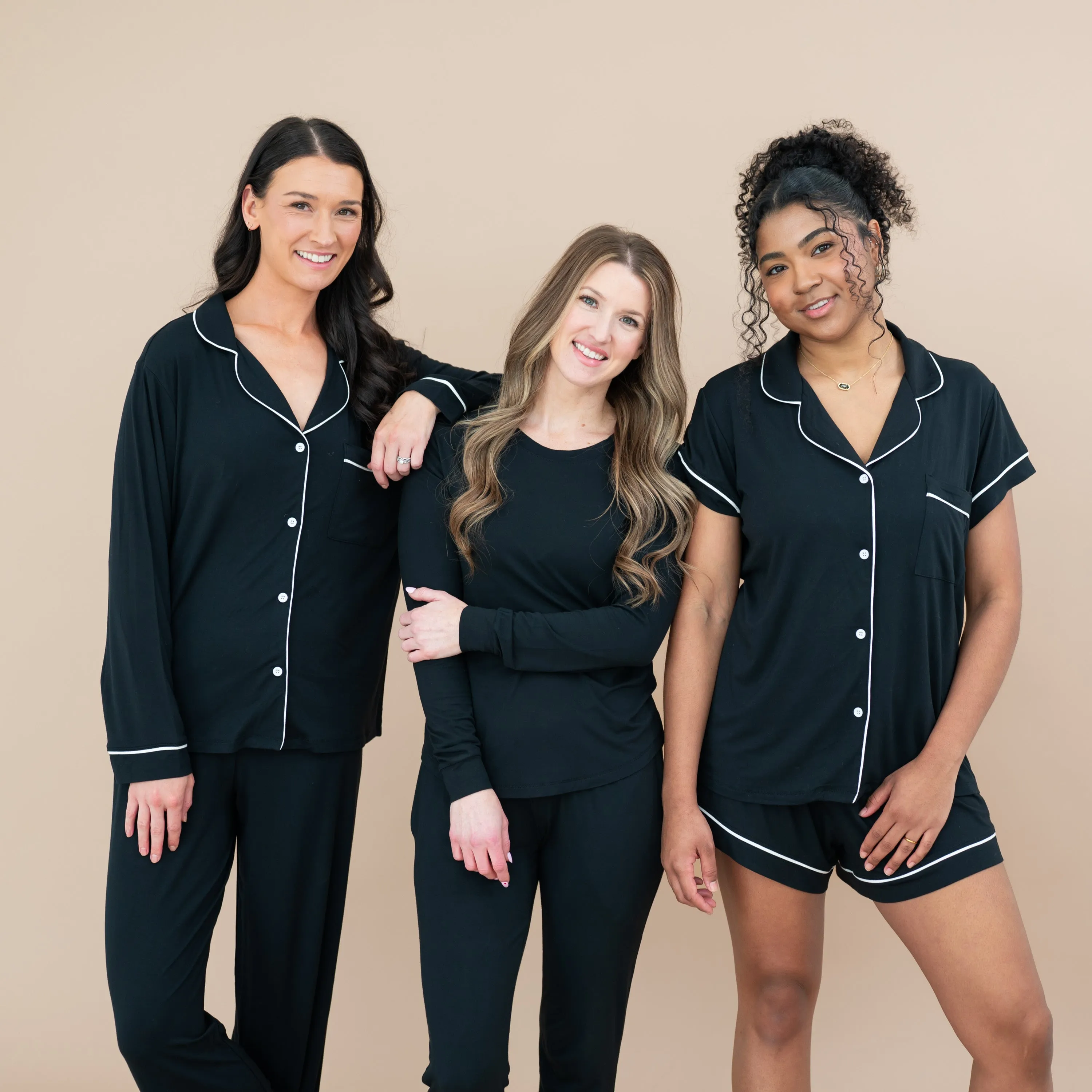 Women's Long Sleeve Pajama Set in Midnight with Cloud Trim
