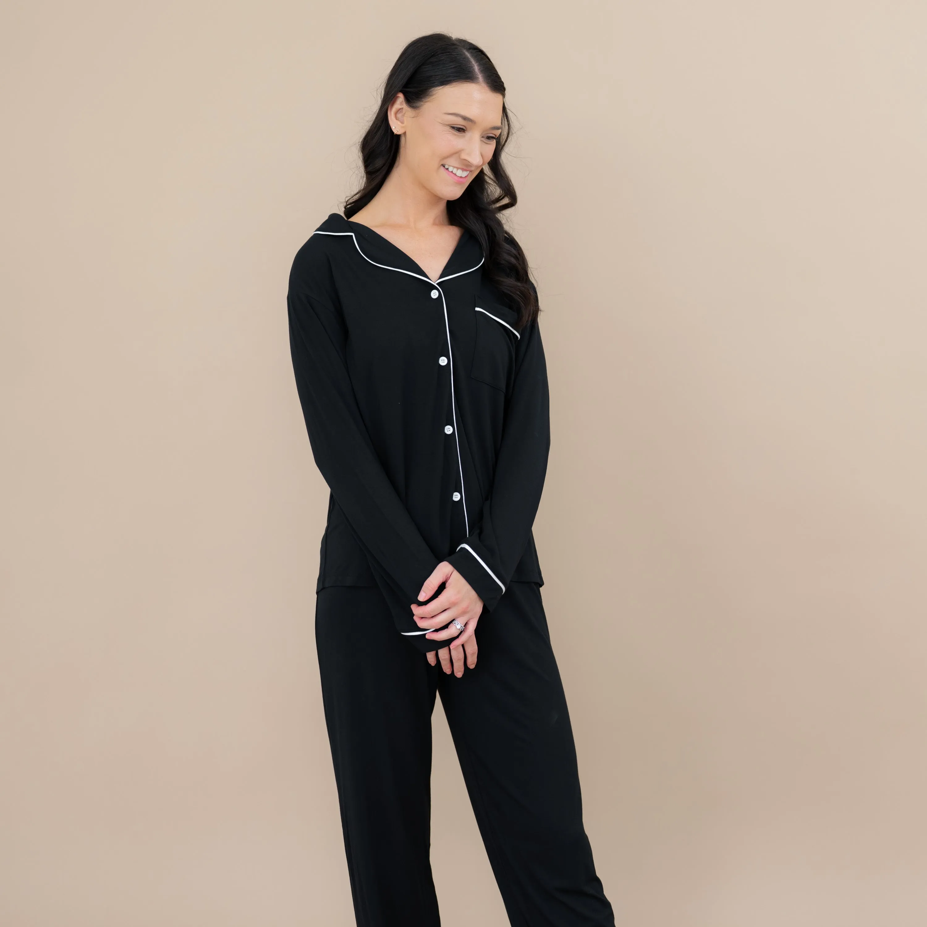 Women's Long Sleeve Pajama Set in Midnight with Cloud Trim