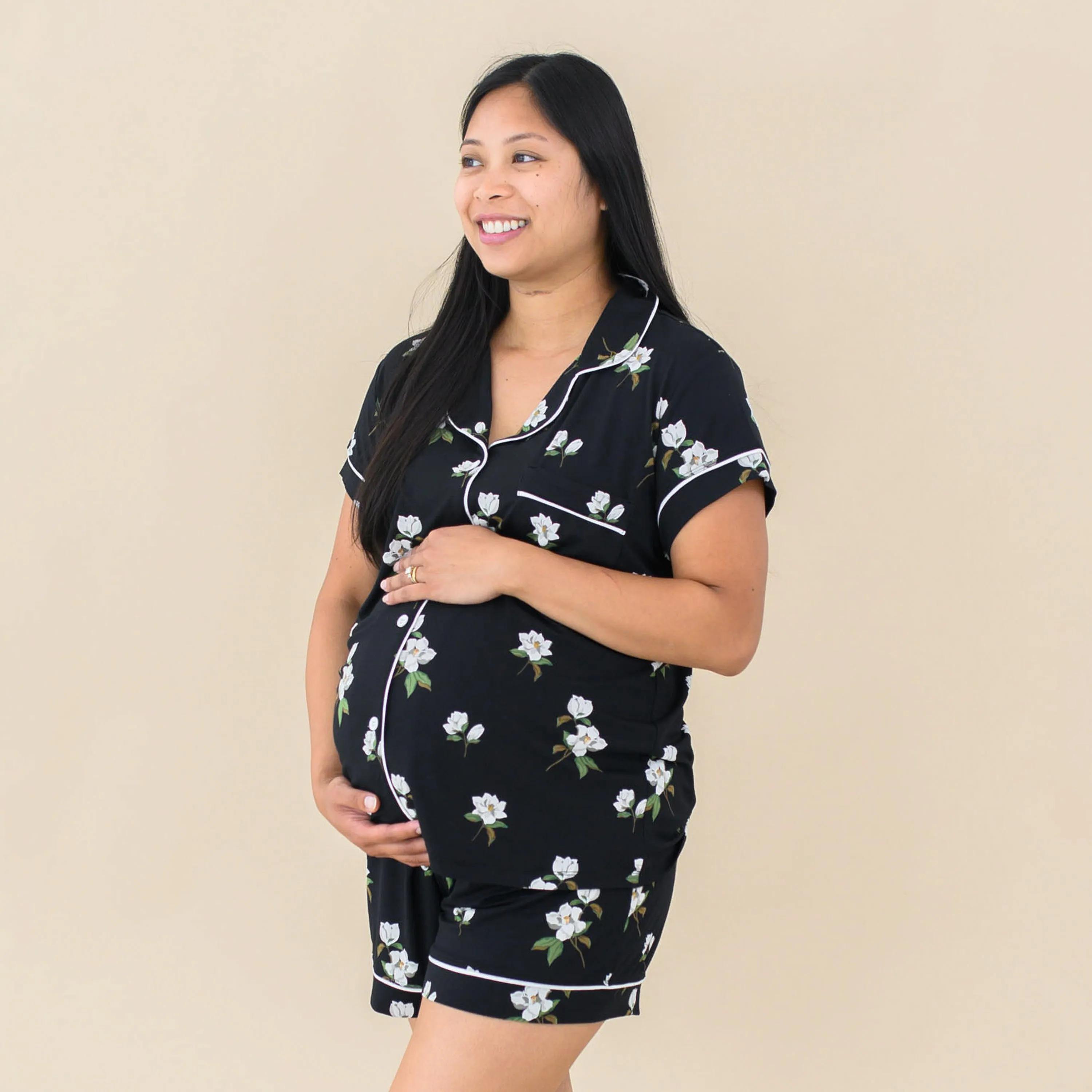 Women’s Short Sleeve Pajama Set in Big Midnight Magnolia
